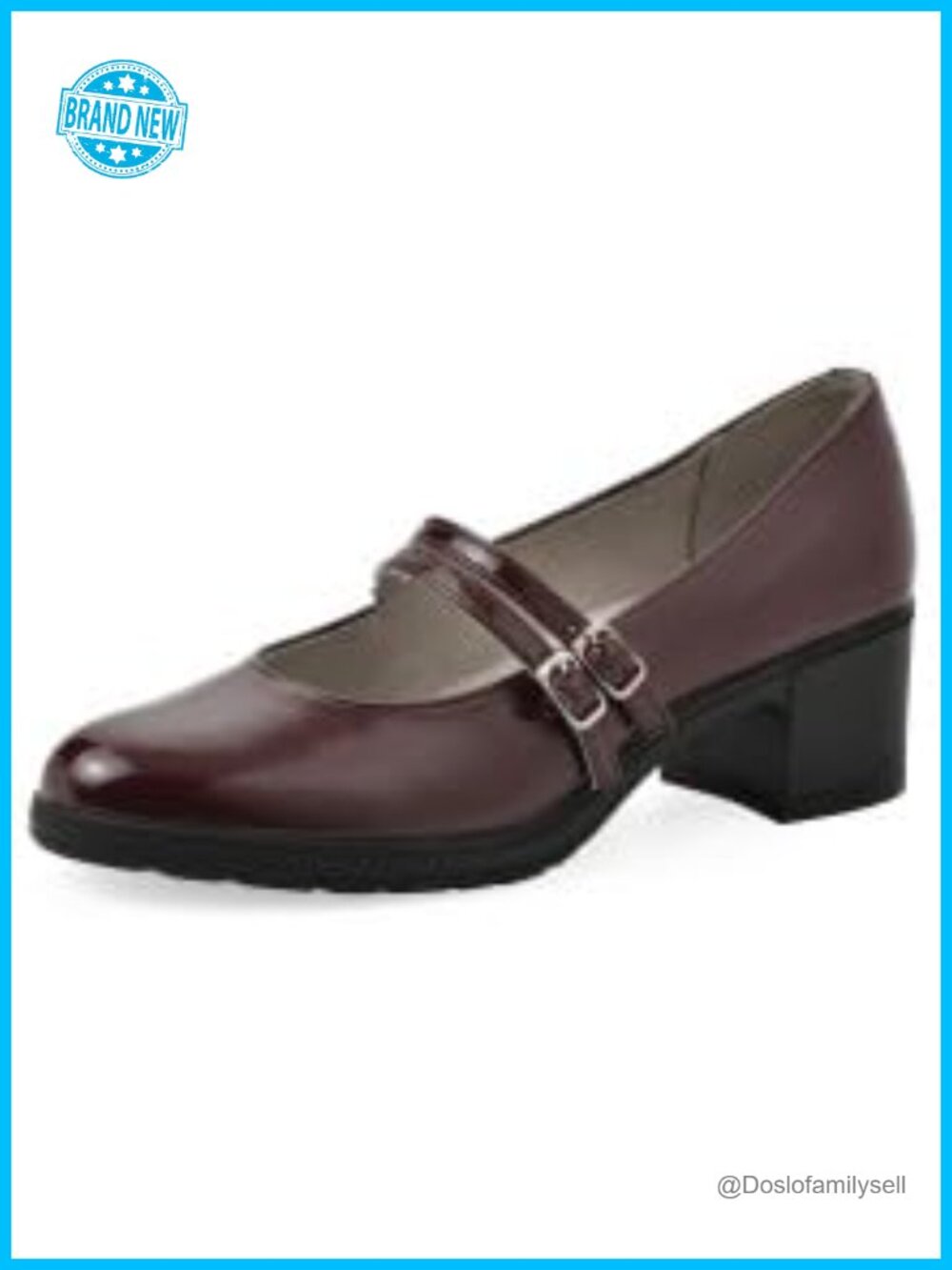 Mary Jane Pump Low Block Heel Double Strap Cushioned Dress Shoe